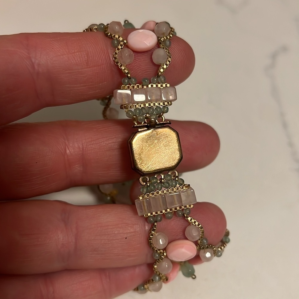 Natural Stone Vintage Crochet Macrame Stone and Chain Tonge and Groove Bracelet - Picture 5 of 6
